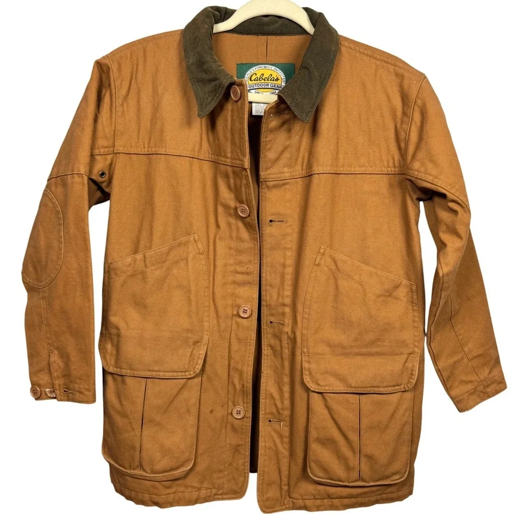 VTG Cabelas Outdoor Gear Hunting Jacket Youth Boys L Brown Canvas Corduroy Chore